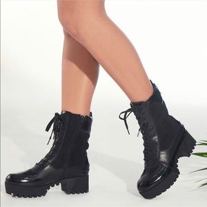 Black Chunky Heel Platform Combat Boots